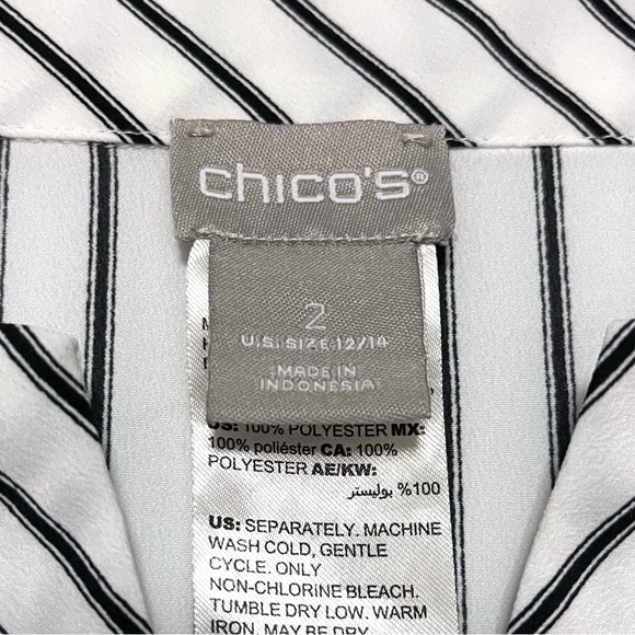 Chicos Top Size Large Floral Striped Mix Print Tie Front Flutter Sleeve 2 12/14 - Picture 10 of 12